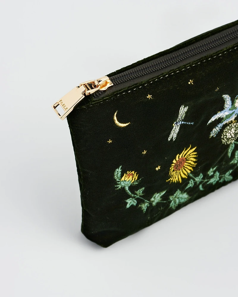 Fable England Women's Sunflower Velvet Embroidered Pouch