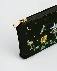 Fable England Women's Sunflower Velvet Embroidered Pouch
