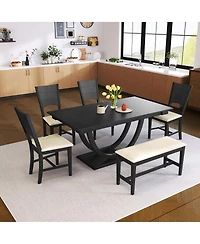 Streamdale Furniture 6 Piece Wood Half Round Dining Table Set with Bench and 4 Chairs