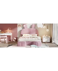 Streamdale Furniture Upholstered Platform Bed with Cartoon Ear Headboard and Light