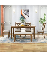 Streamdale Furniture 6 Piece Rectangular Dining Table Set with 4 Fabric Chairs and Bench
