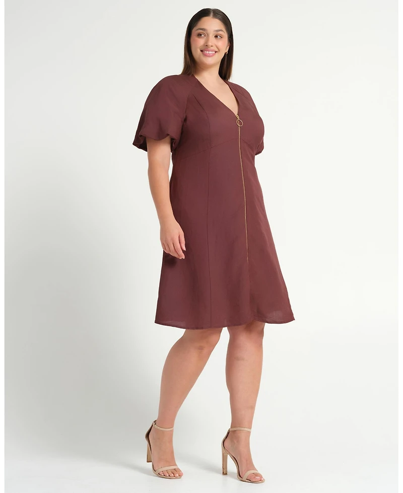 Estelle Women's Heather Linen Zip-Front Fit Flare Mini Dress
