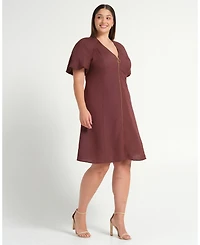 Estelle Women's Heather Linen Zip-Front Fit Flare Mini Dress