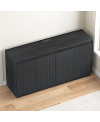 Streamdale Furniture 4-Door Wood Sideboard Buffet Cabinet with Power Outlet and Wavy Texture