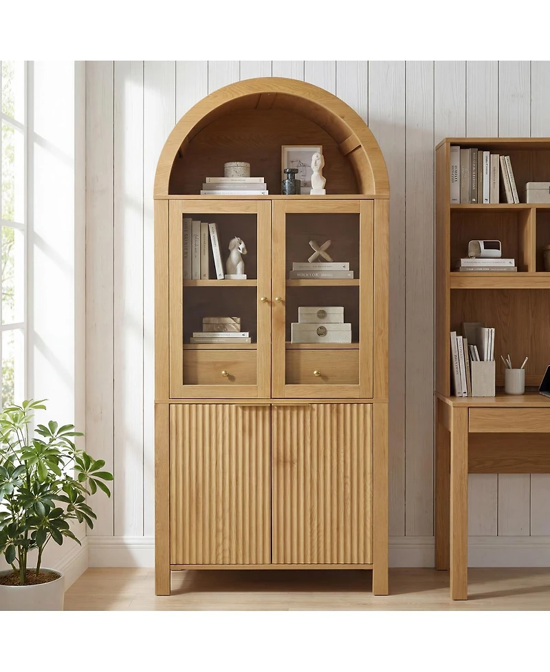 Streamdale Furniture 71" Fluted Arched Pantry Cabinet with Adjustable Shelves and Glass Door