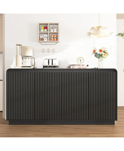 Streamdale Furniture 4-Door Fluted Tv Stand with Power Outlet and Storage Cabinet