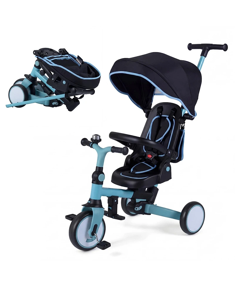Slickblue Toddler Tricycle 8-in-1 with Push Handle and Canopy