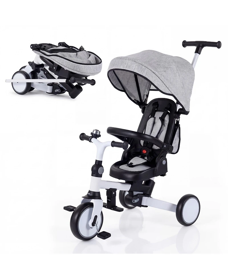 Slickblue Toddler Tricycle 8-in-1 with Push Handle and Canopy