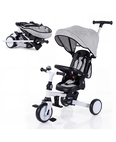 Slickblue Toddler Tricycle 8-in-1 with Push Handle and Canopy