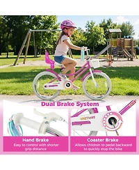 Costway Girls Bike, 20" Kids Bicycle with Basket, Doll Seat, Colorful Streamers, Reflectors