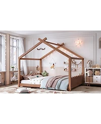 Streamdale Furniture House Floor Bed with Support Slats, Solid Wood Frame