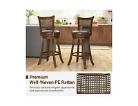 Slickblue Set of 2 Swivel Counter Height Bar Stools with Rattan Backrest and Footrest