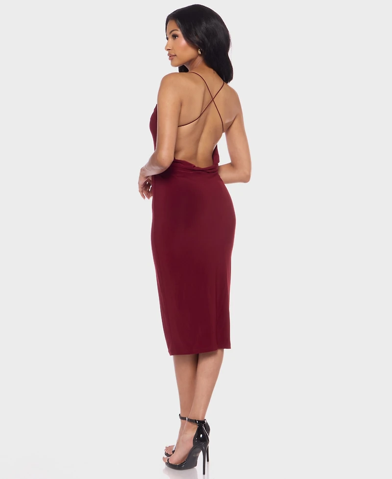 B Darlin Juniors Cowl Neck Ity Midi Dress with Bungee Cord Straps