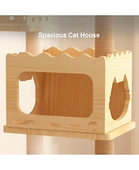 Streamdale Furniture 66.9" Modern Wood Cat Tree with Sisal Scratching Posts and Acrylic Hammock