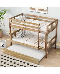 Streamdale Furniture Rubber Wood Bunk Bed with Trundle, Convertible to 2 Beds