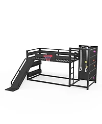 Streamdale Furniture Metal Loft Bed with Slide, Climbing Wall, and Sports Features