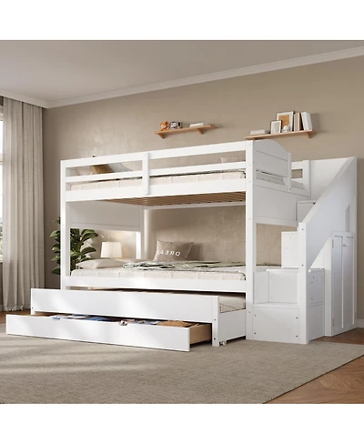 Streamdale Furniture Bed with Trundle, Storage Drawers, Staircase, and Wardrobe