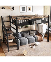 Streamdale Furniture Metal Loft Bed with Storage Stairs and Bookshelf