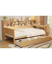 Streamdale Furniture Wooden Daybed with Storage Shelves, Drawers, and Study Desk