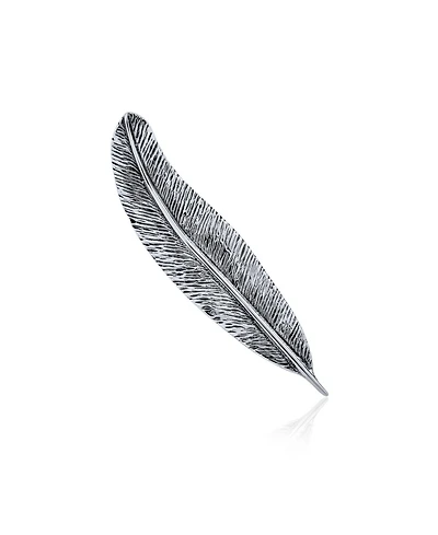 Bling Jewelry Fine Quill Feather Leaf Brooch Pin Oxidized .925 Sterling Silver