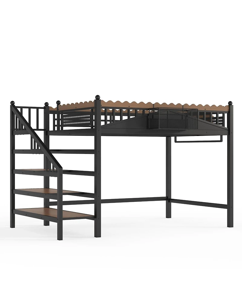 Streamdale Furniture Metal Loft Bed with Storage Stairs and Shelves