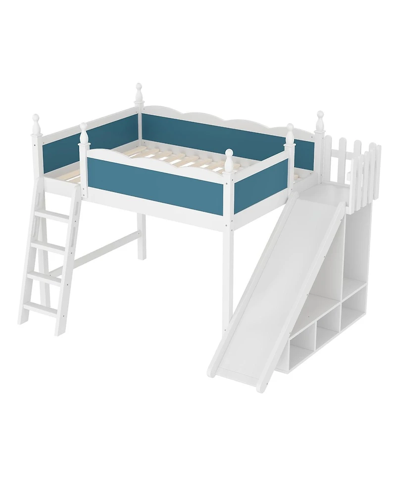 Streamdale Furniture Full Loft Bed with Storage, Wardrobe, and Slide, Solid Wood