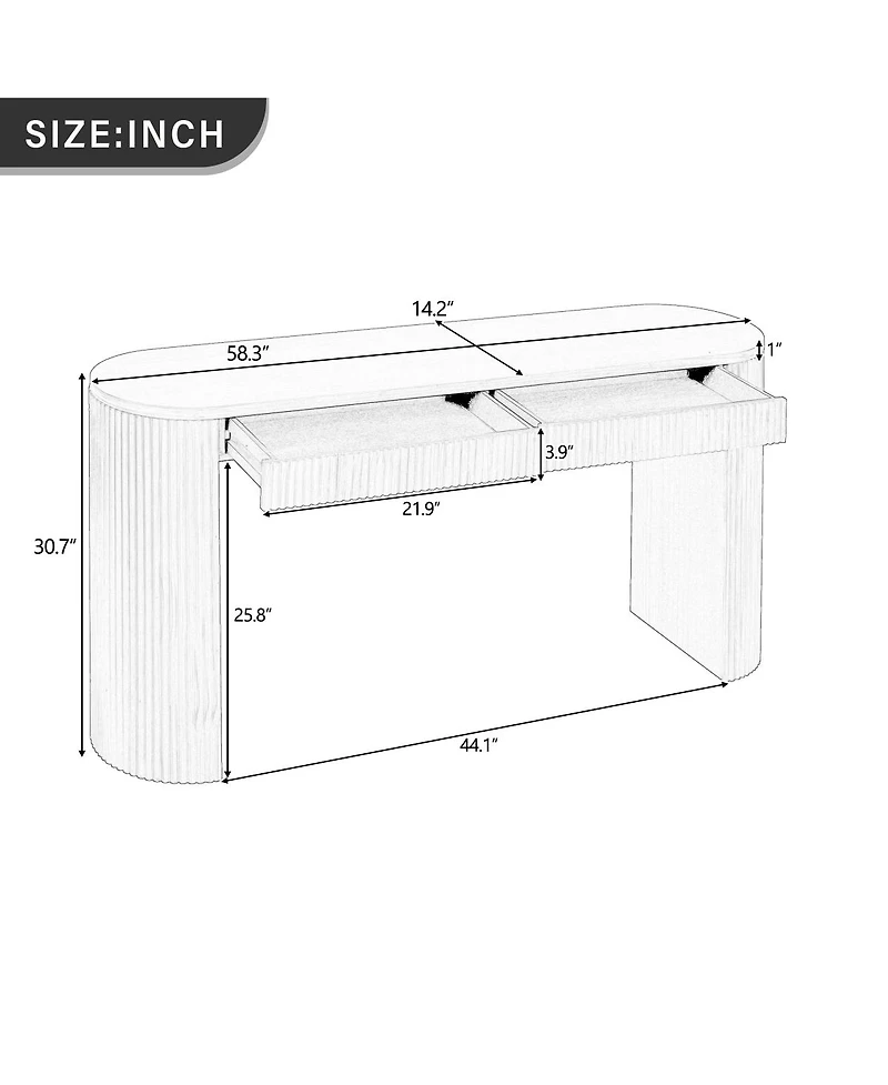 Streamdale Furniture 58.3" Arched Console Table with Dual Drawers and Pine Veneer Finish