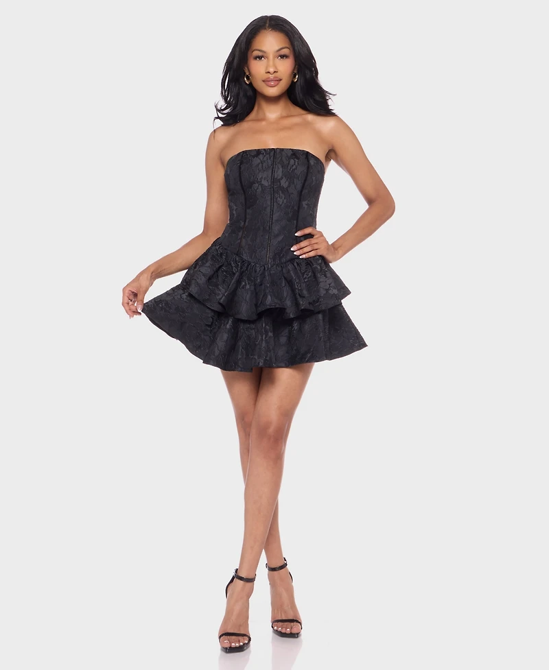Alex & Sophia Juniors' Strapless Jacquard Petal Dress
