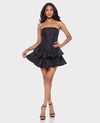 Alex & Sophia Juniors' Strapless Jacquard Petal Dress