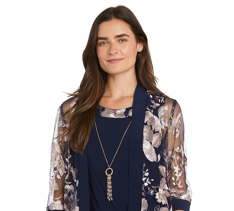 R & M Richards Women's 2-Pc. Embroidered Jacket Necklace Dress Set