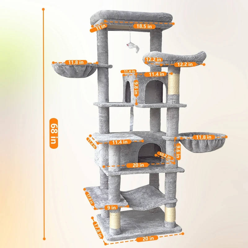 Streamdale Furniture 68 inches Multi-Level Cat Tree with Hammocks, Cave, and Scratching Posts
