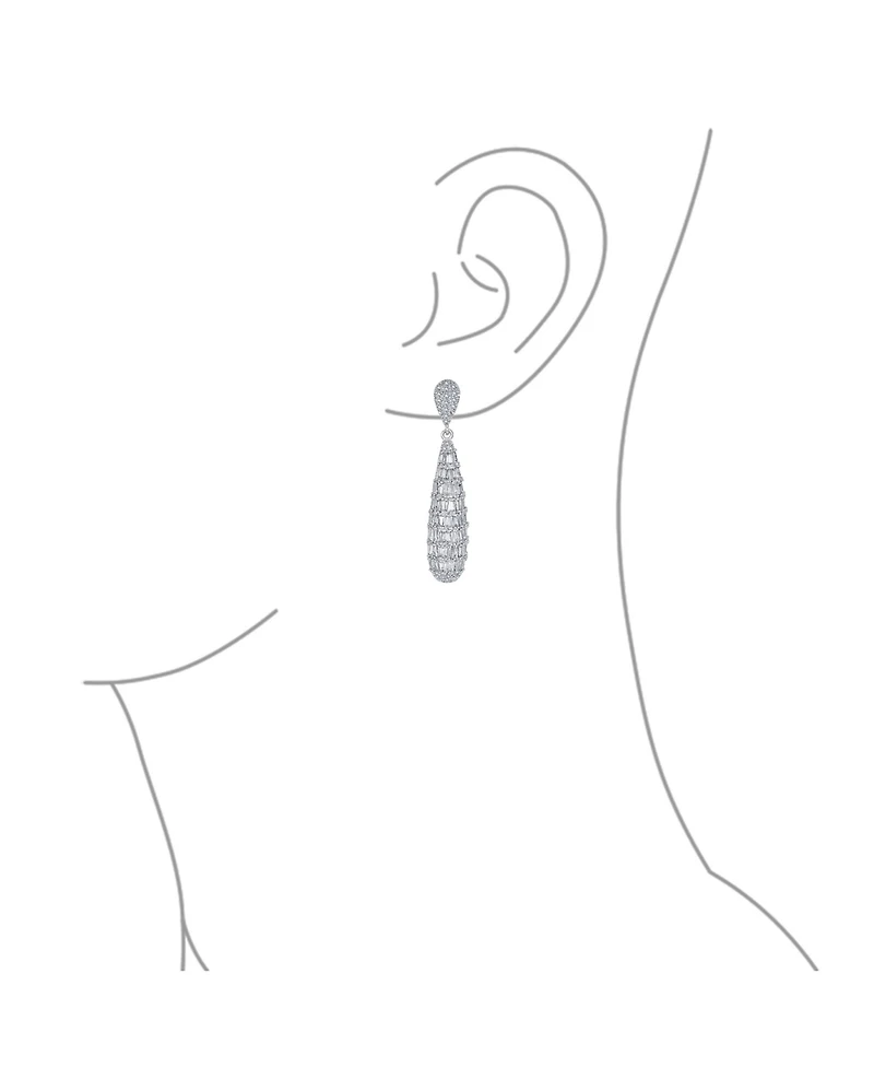 Bling Jewelry Bridal Cubic Zirconia Pave Cz Elongated Teardrop Statement Chandelier Earrings Silver Plated