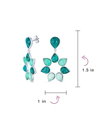 Bling Jewelry Modern Teal Apatite Green Brazil Amazonite Medallion Floral Petals Flower Statement Drop Earrings