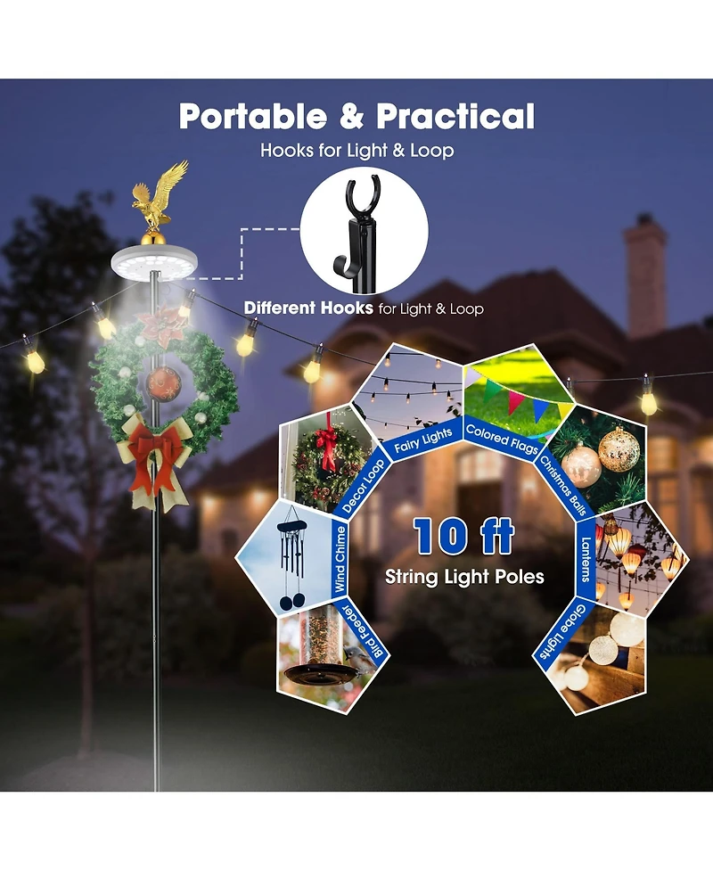 Yescom 10' String Light Poles for Outside Event Temporary Parking Lot, 8pcs Aluminum Forked Outdoor Light Post with Hook