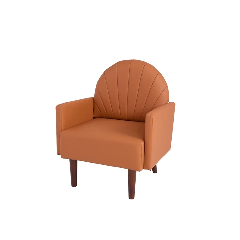 Streamdale Furniture Contemporary Shell-Shaped Pu Leather Armchair with Wooden Legs