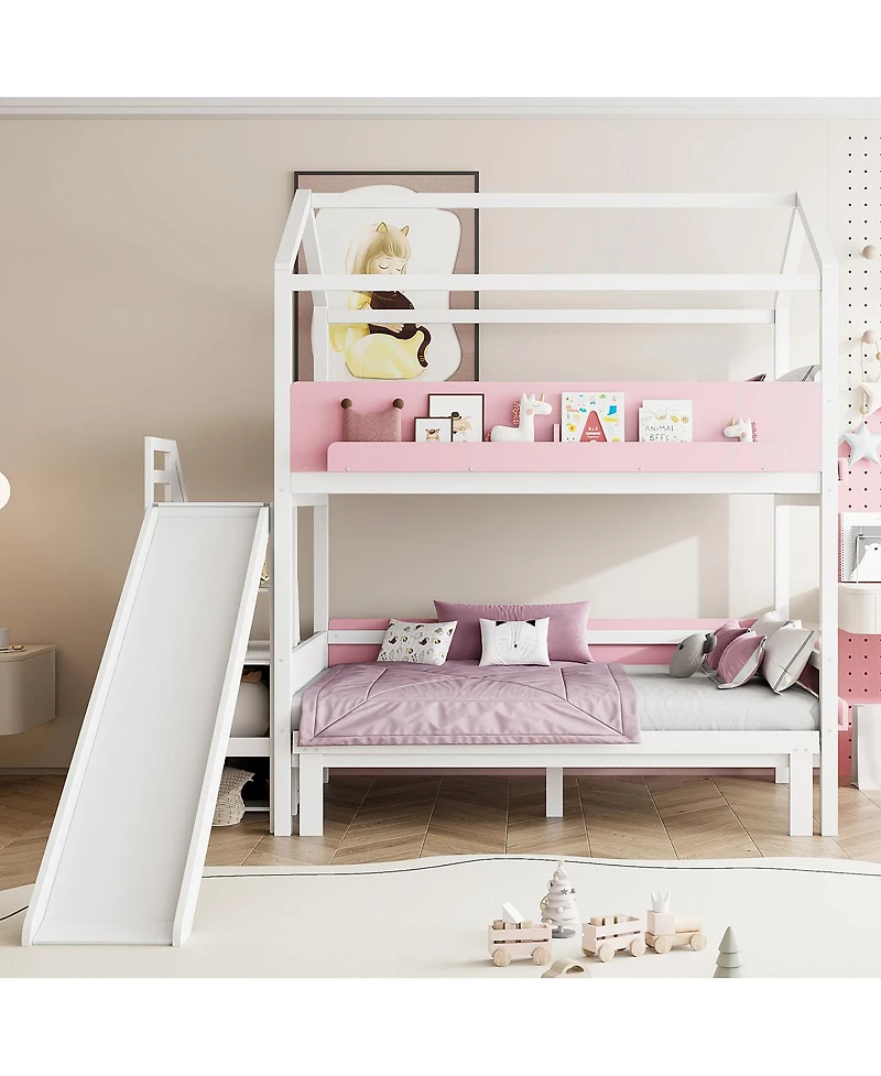 Streamdale Furniture House-Shaped Bed with Slide, Storage Stairs