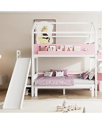 Streamdale Furniture House-Shaped Bed with Slide, Storage Stairs