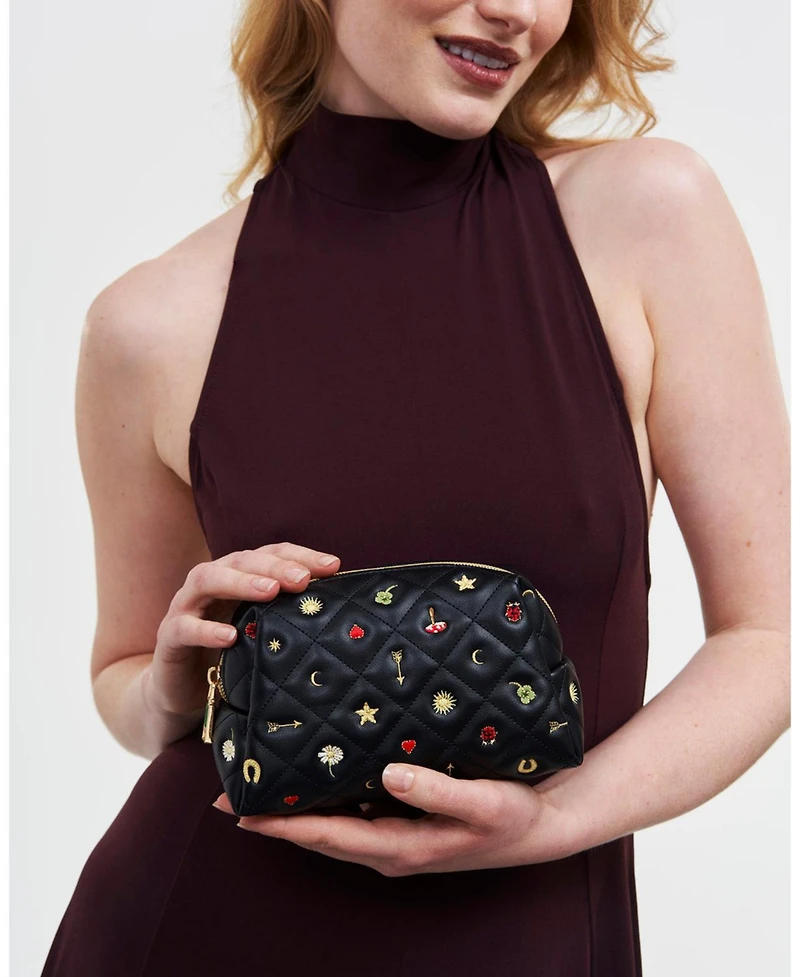 Fable England Women's Quilted Celestial Embroidered Pouch