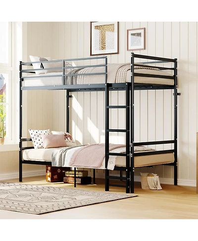 Streamdale Furniture Heavy-Duty Metal Bunk Bed with Guardrail and Ladder