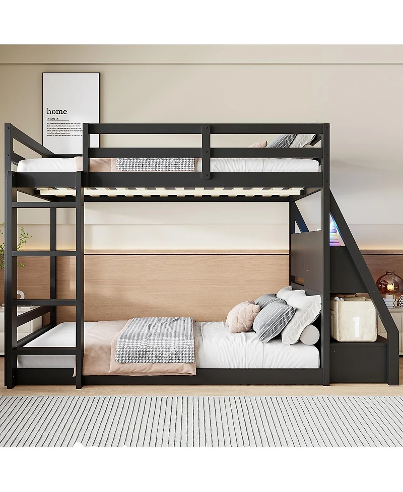 Streamdale Furniture Bed with Led Lights, Usb Ports, Storage Shelves and 2 Drawers