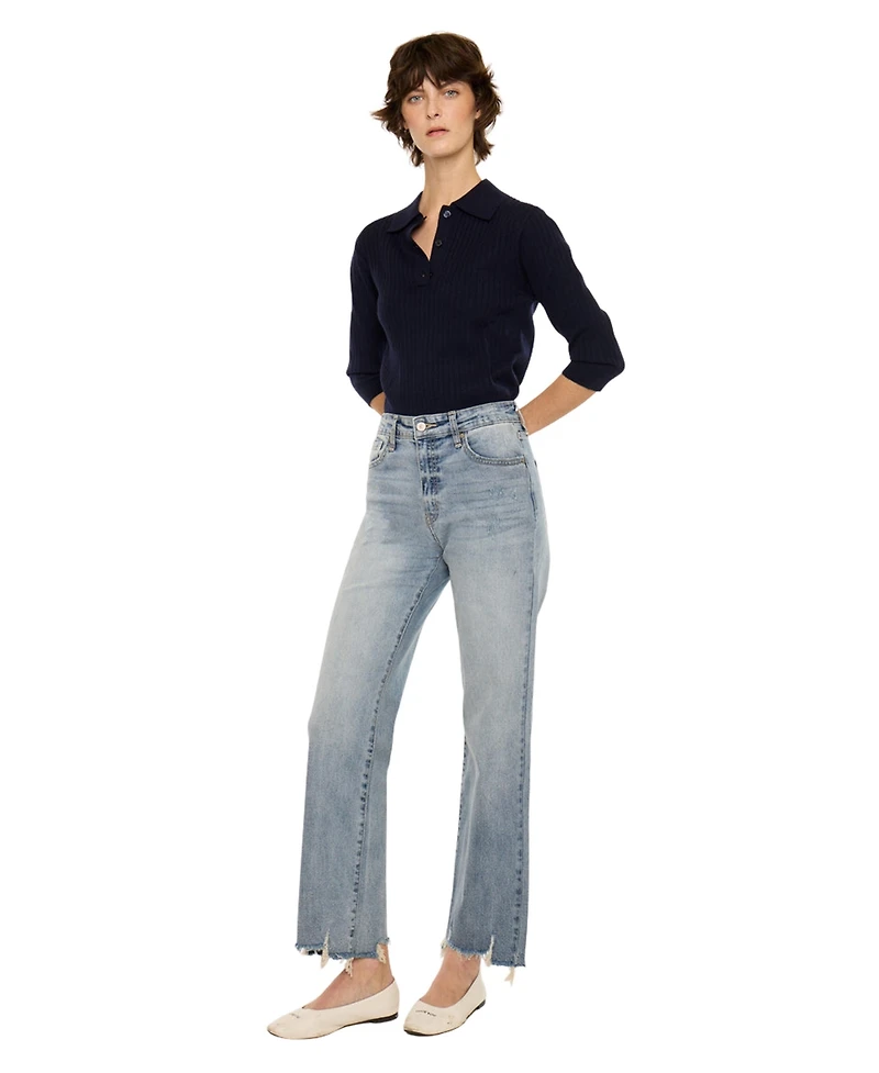 KanCan Women's High Rise Slim Wide Leg Jeans