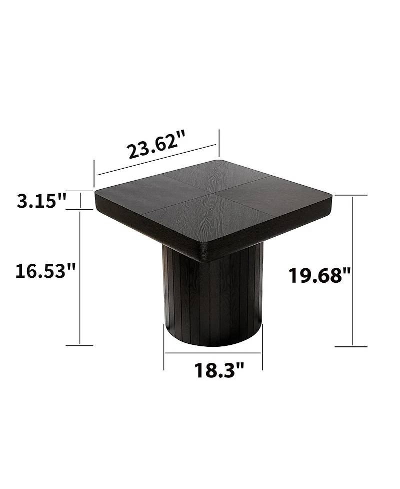 Streamdale Furniture Modern Solid Wood Veneer Square End Table with Grooved Cylindrical Base