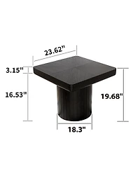 Streamdale Furniture Modern Solid Wood Veneer Square End Table with Grooved Cylindrical Base