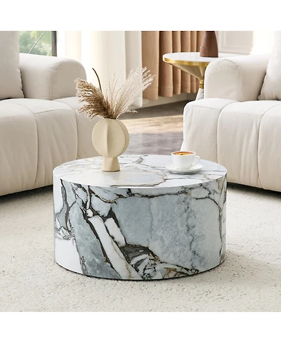 Streamdale Furniture Marble Textured Cylindrical Coffee Table, 23.6" x 11.8