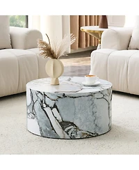 Streamdale Furniture Marble Textured Cylindrical Coffee Table, 23.6" x 11.8