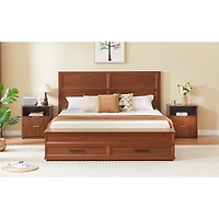 Streamdale Furniture Bed with 3D Geometric Headboard, 4-Drawer Storage and Bench