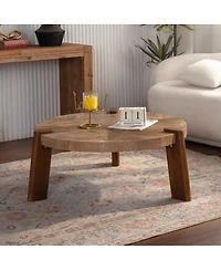 Streamdale Furniture 36.61" Round Herringbone Solid Wood Coffee Table with Tapered Legs