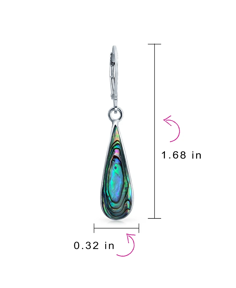 Bling Jewelry Iridescent Rainbow Abalone Shell Long Teardrop Dangle Earrings .925 Sterling Silver Lever Back