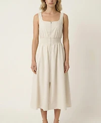 Modenaire Women's Sleeveless Smocked-Waist Front-Zip Slit Midi Dress