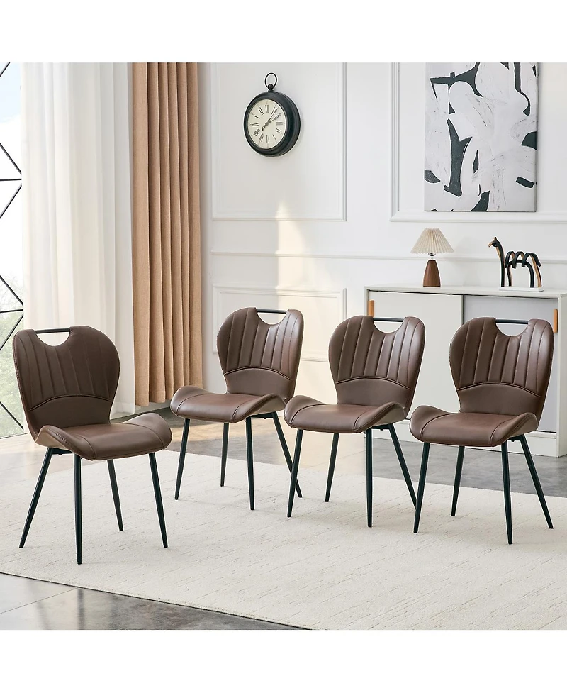 Streamdale Furniture Set of 4 Pu Dining Chairs with Integrated Handle and Metal Frame